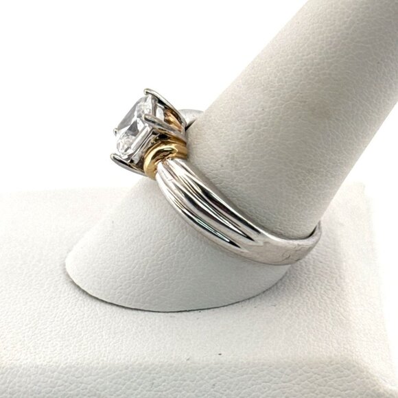 Estate Vermeil Sterling Silver CZ Statement Engagement Ring Size 10, 4.8g Vintag - Picture 4 of 8